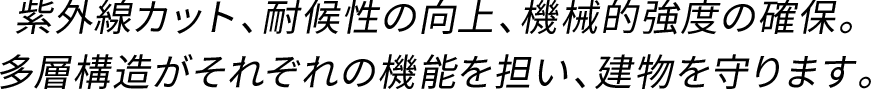 紫外線カット、耐候性の向上、機械的強度の確保。多層構造がそれぞれの機能を担い、建物を守ります。